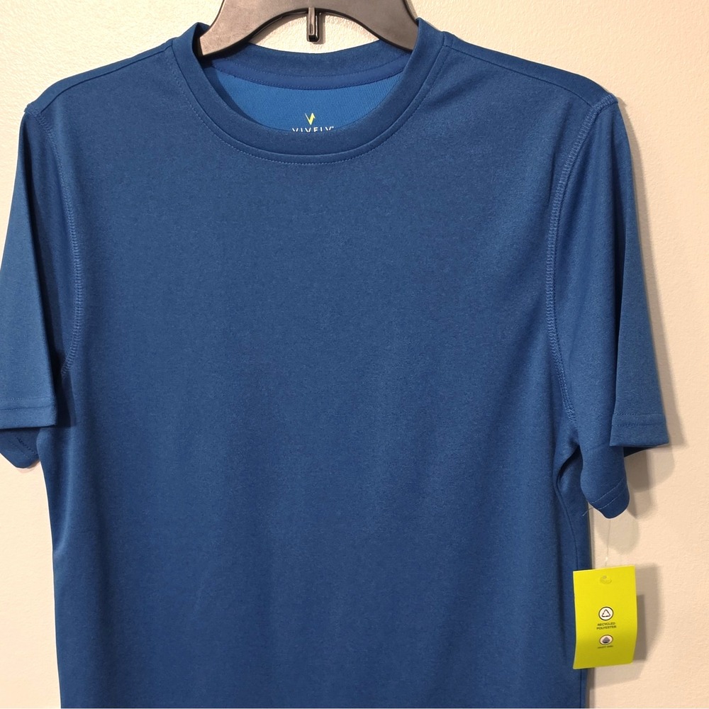 Vively Men's Lightweight Crew Neck Logo Tee Blue Recycled Poly SS S #347